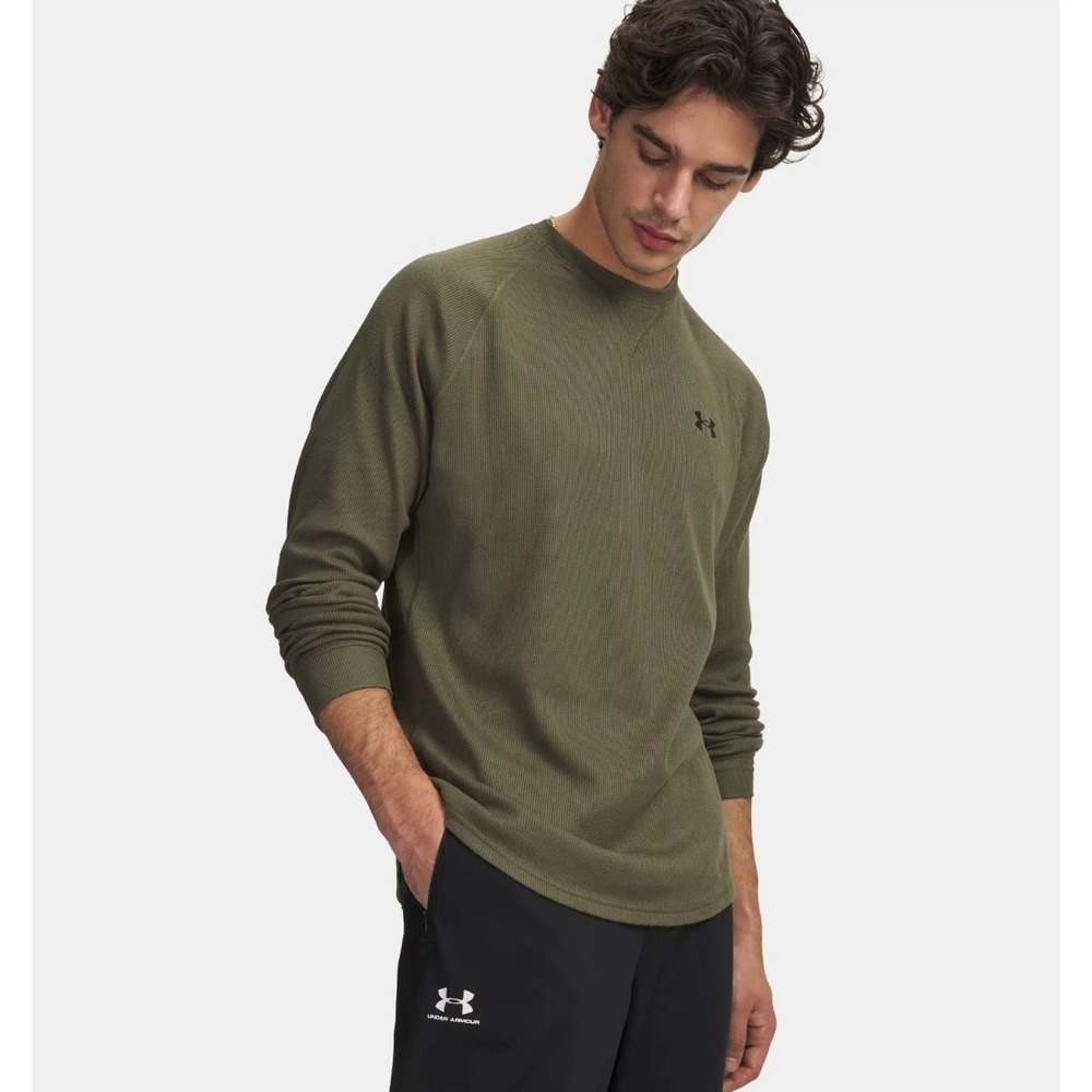 Under Armour Men's Waffle Crew Long Sleeve Shirt‎ Marine Green Large 1302355 NWT